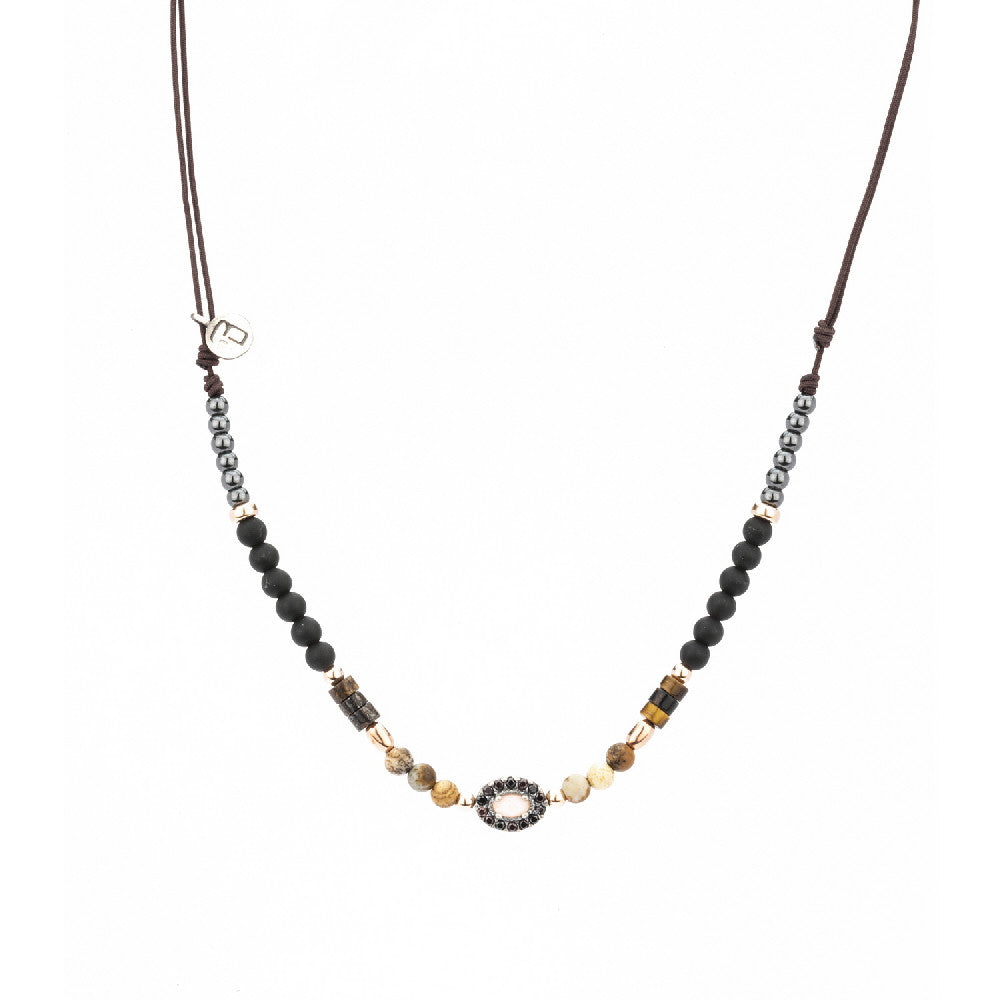 C710 COLGANTE PLATA MACRAMÉ OJO DE GATO ROSA, CIRCONITA BROWN, JASPE, OBSIDIANA, HEMATITES