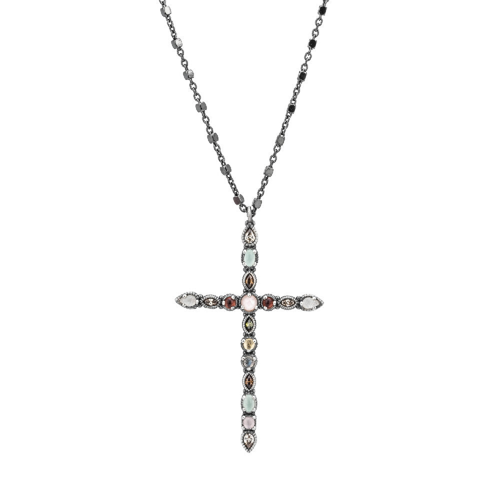 Colgante plata cruz grande granate