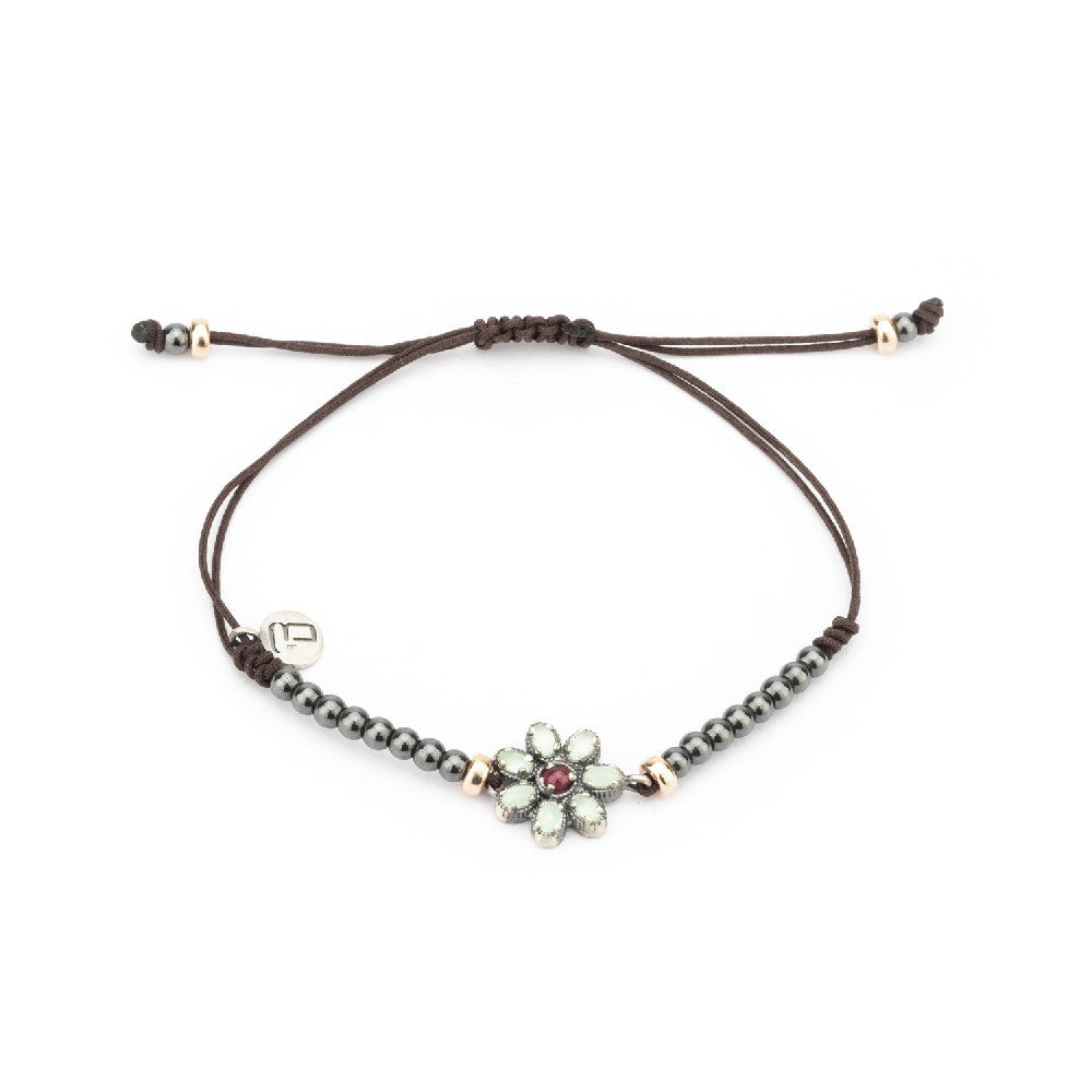 MA-285 PULSERA PLATA MACRAMÉ GRANATE, CALCEDONIA