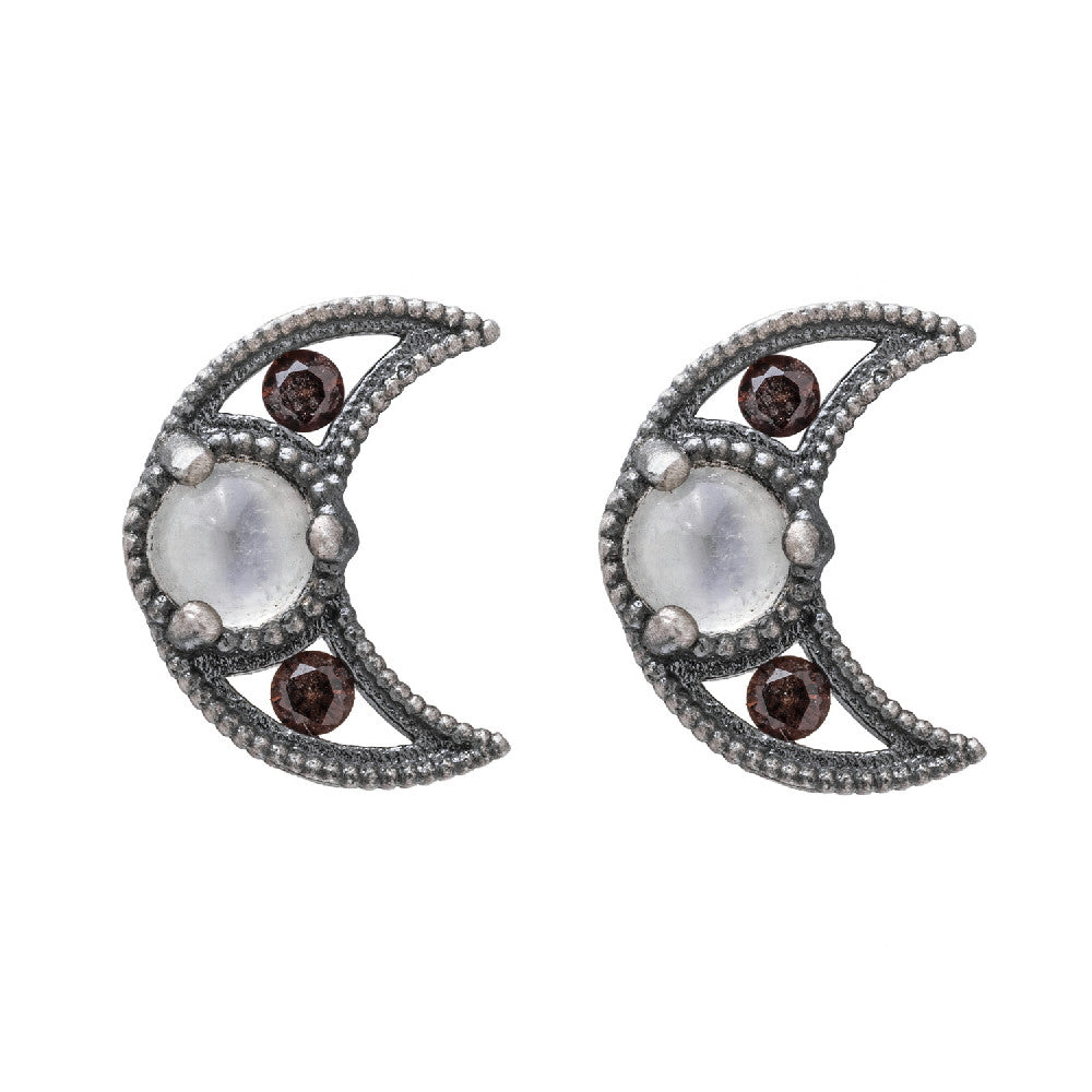 Pendientes botón luna plata