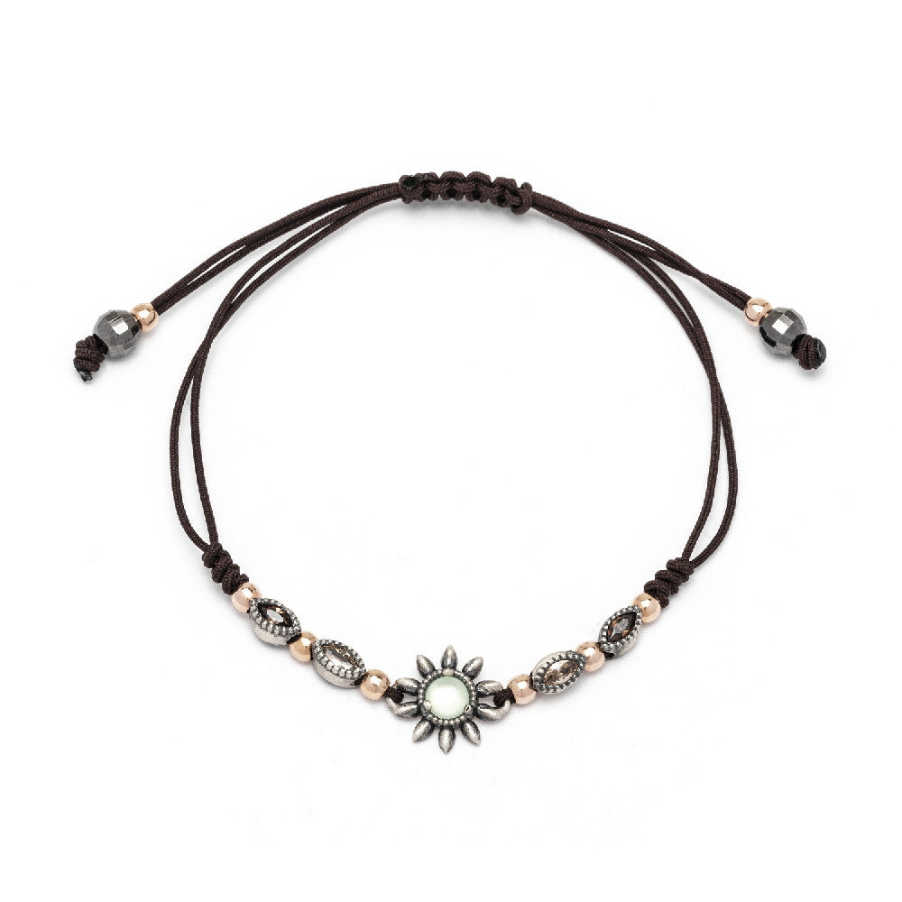 Pulsera sol mini plata macramé calcedonia