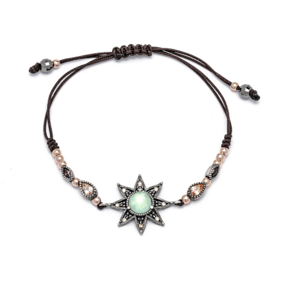 Pulsera sol plata macramé calcedonia