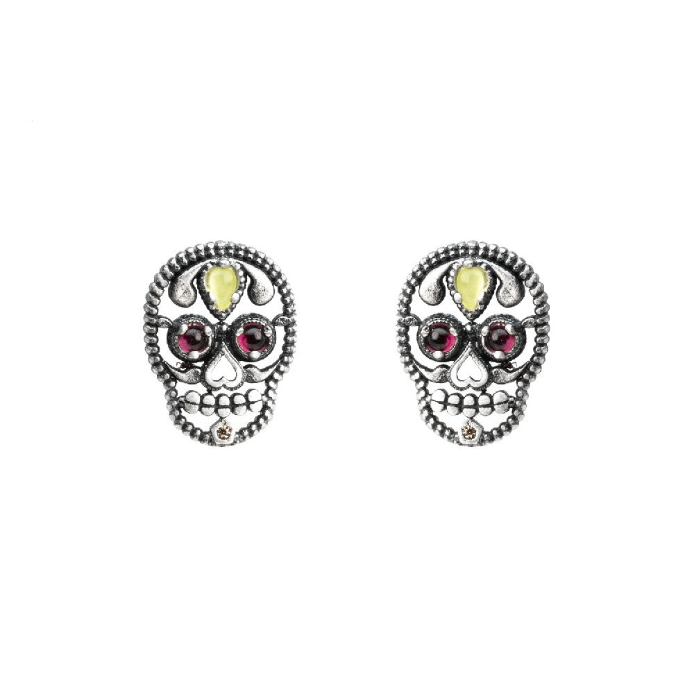 Pendientes botón plata calavera pequeña