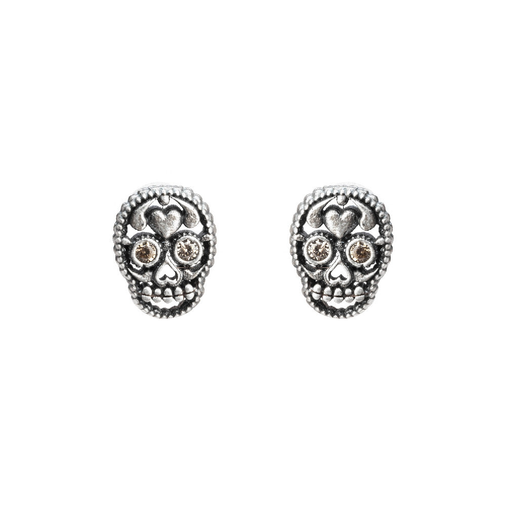Pendientes botón plata calavera