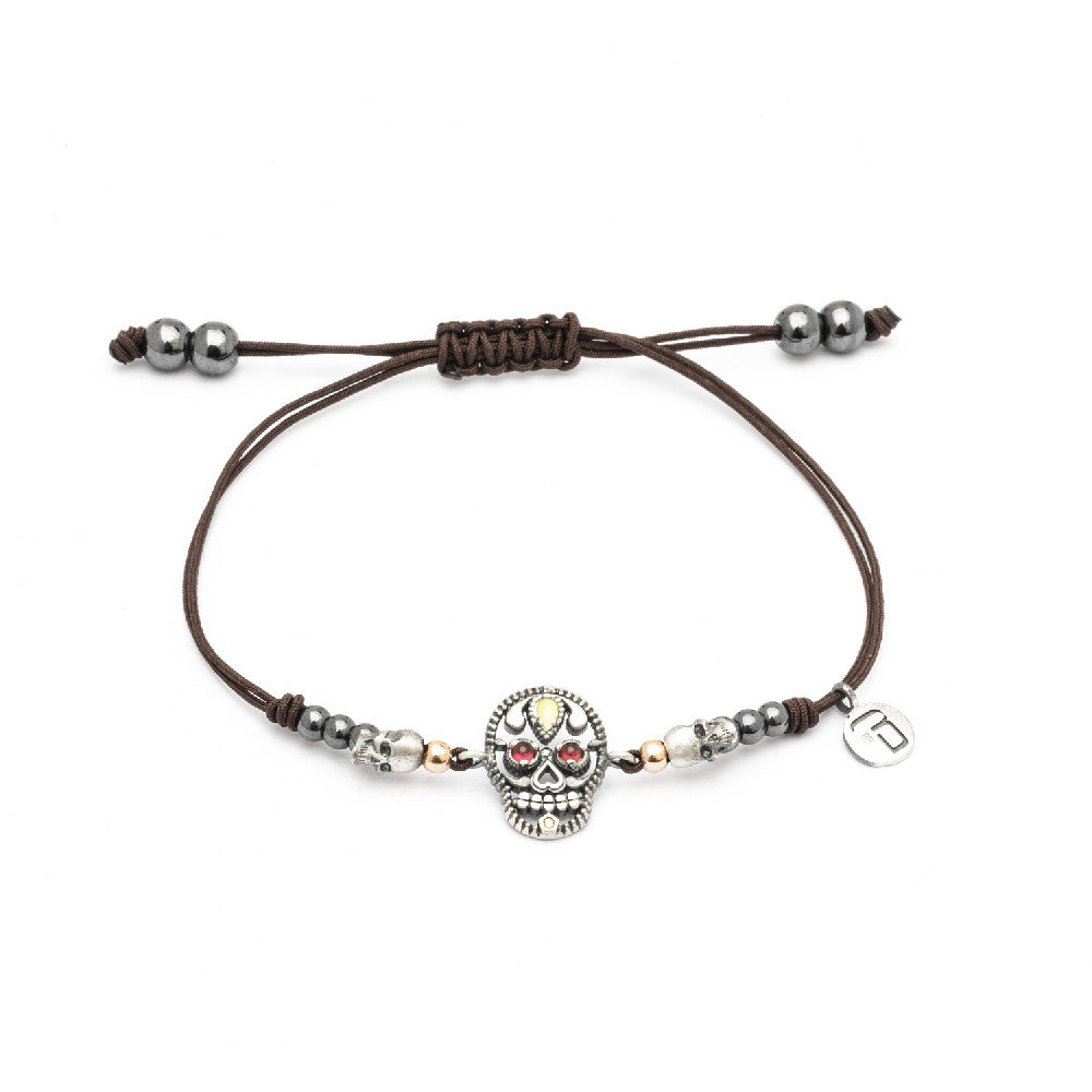 Pulsera plata macramé calavera pequeña