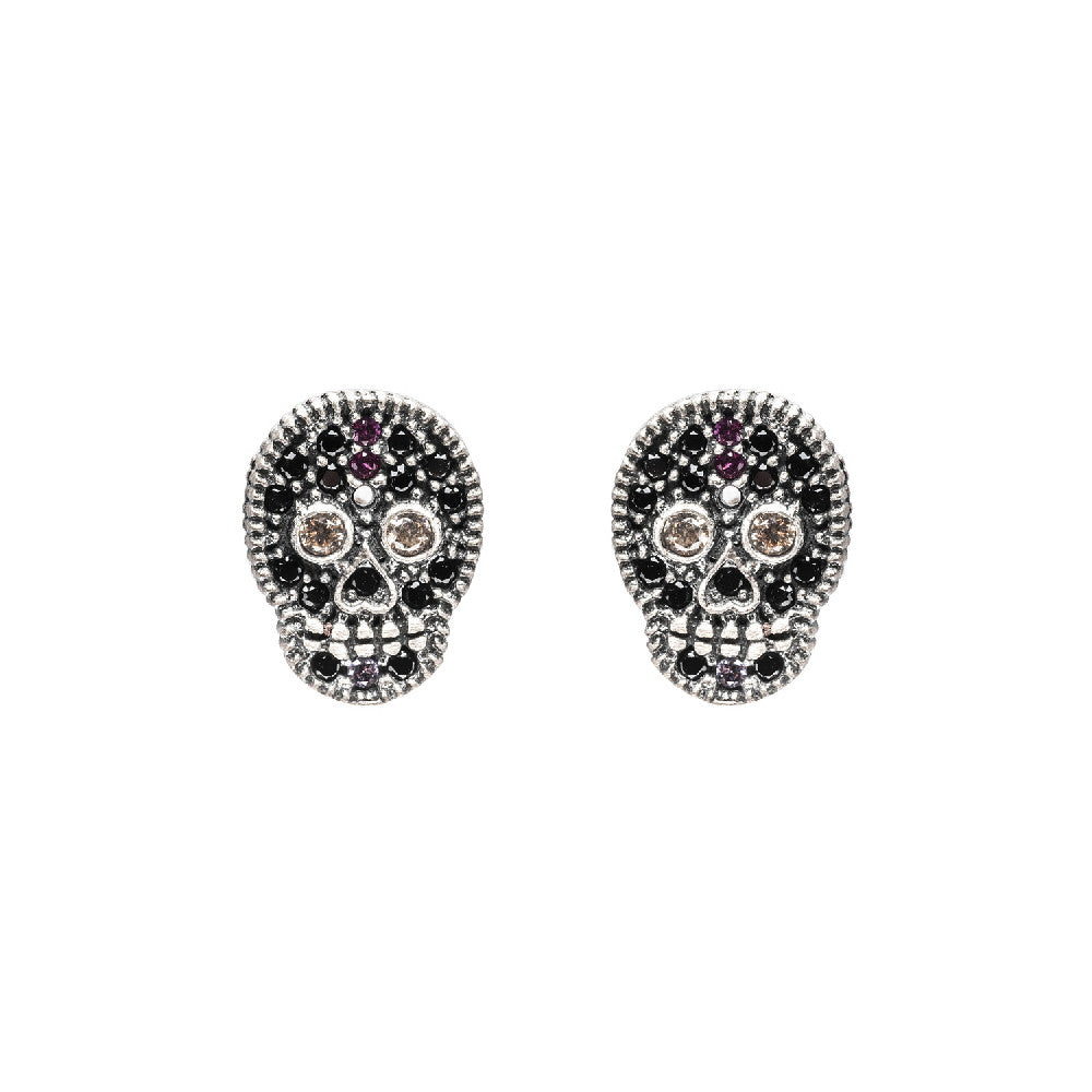 Pendientes botón plata calavera