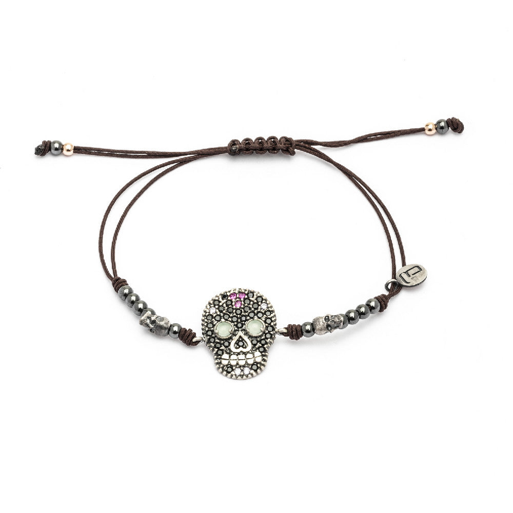 Pulsera plata macramé calavera