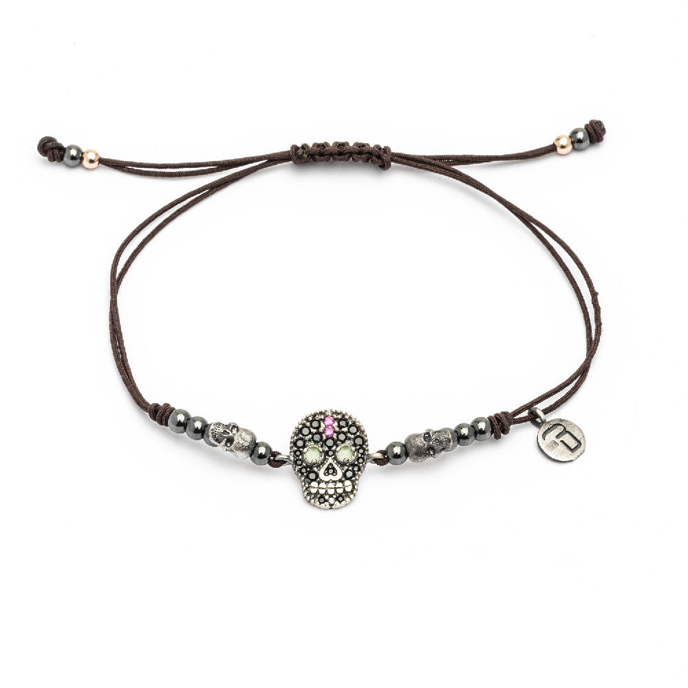 Pulsera plata macramé calavera pequeña