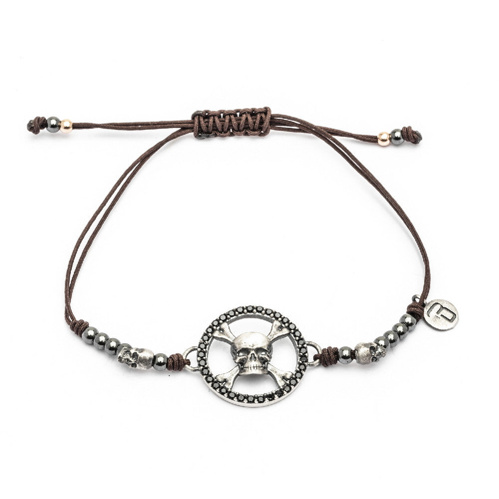 Pulsera plata macramé calavera