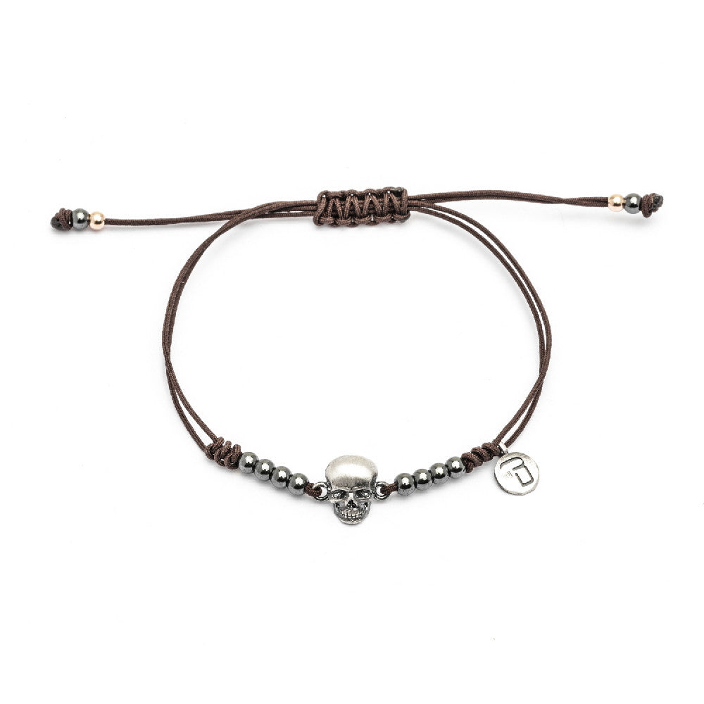 Pulsera plata macramé calavera