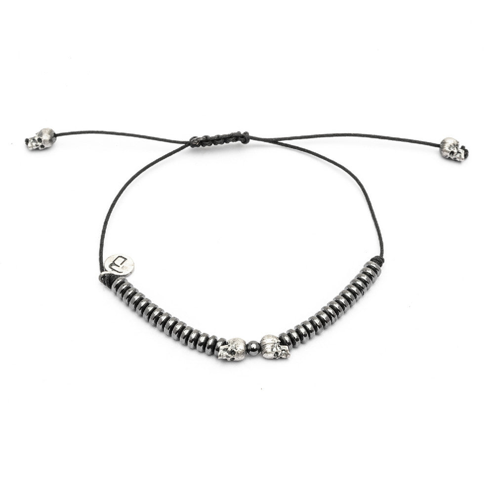 Pulsera plata macramé calavera