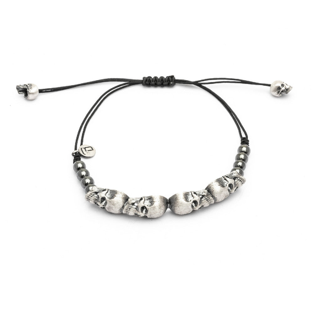 Pulsera plata macramé calavera