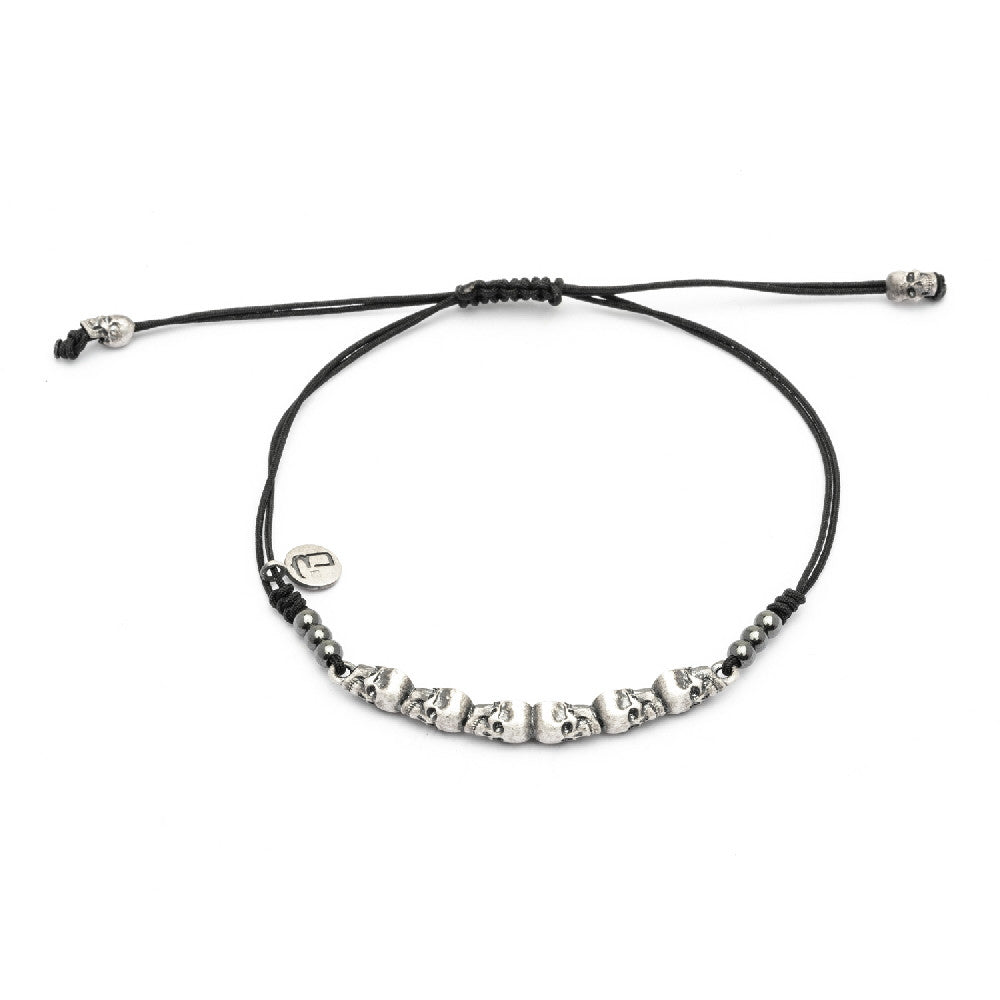 Pulsera plata macramé calavera