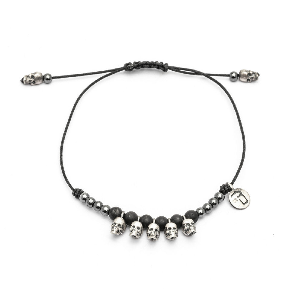 Pulsera plata macramé calavera
