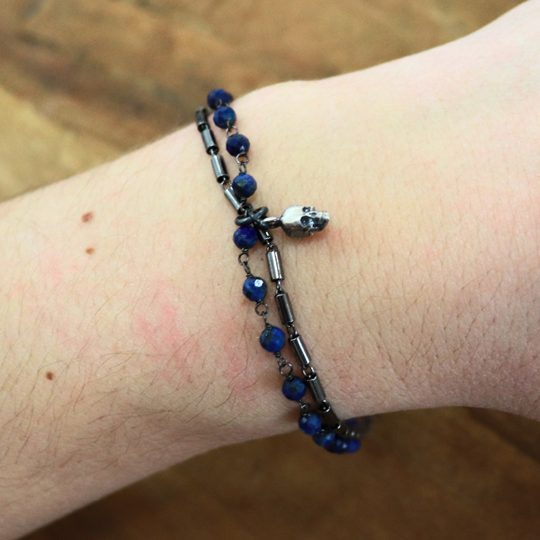 Pulsera Plata Calavera Rosario