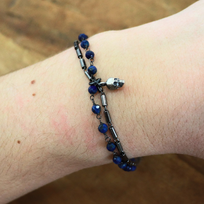 Pulsera Plata Calavera Rosario