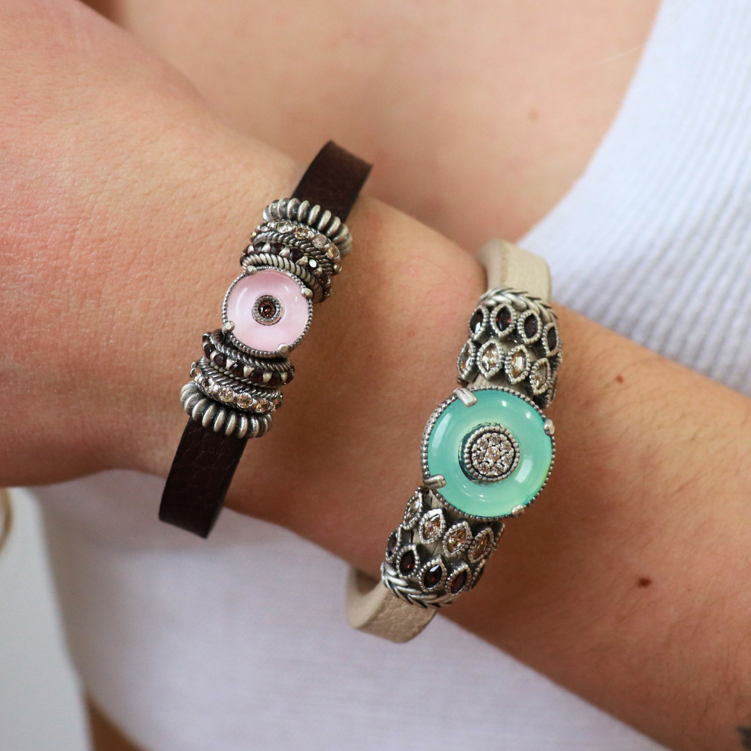 Pulsera Cuero Plata Aro Pequeño