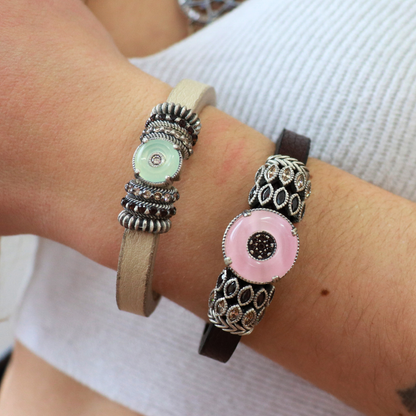 Pulsera Cuero Plata Aro
