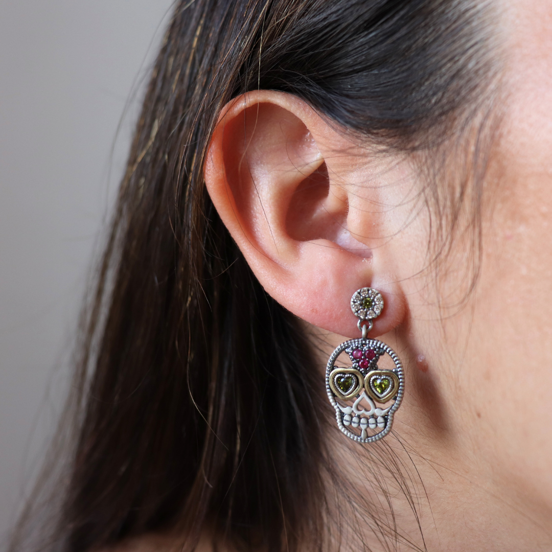 Pendientes Plata y Bronce Calavera