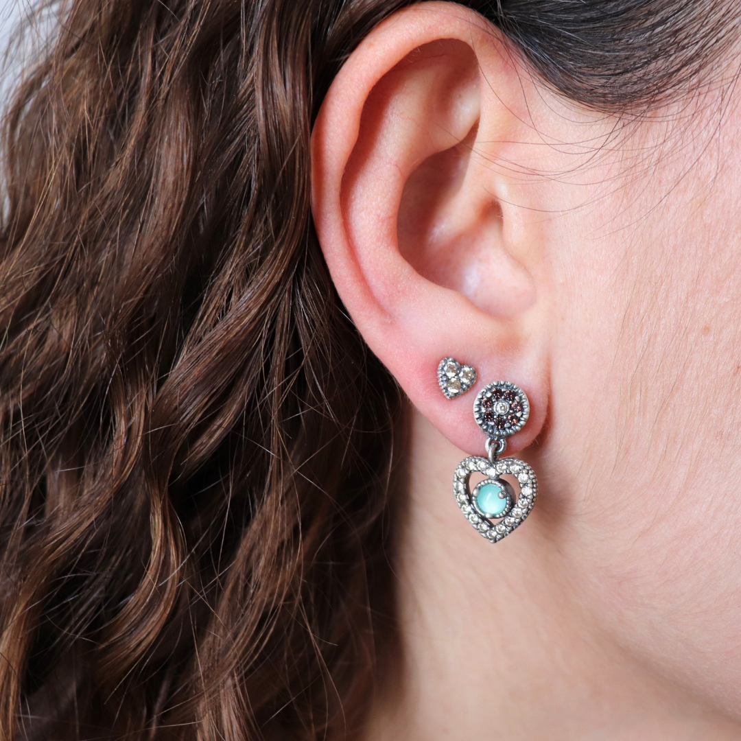 Silver Heart Earrings with Stones