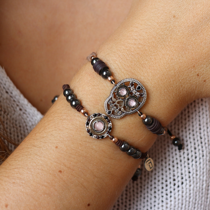 Pulsera Macramé Calavera Plata