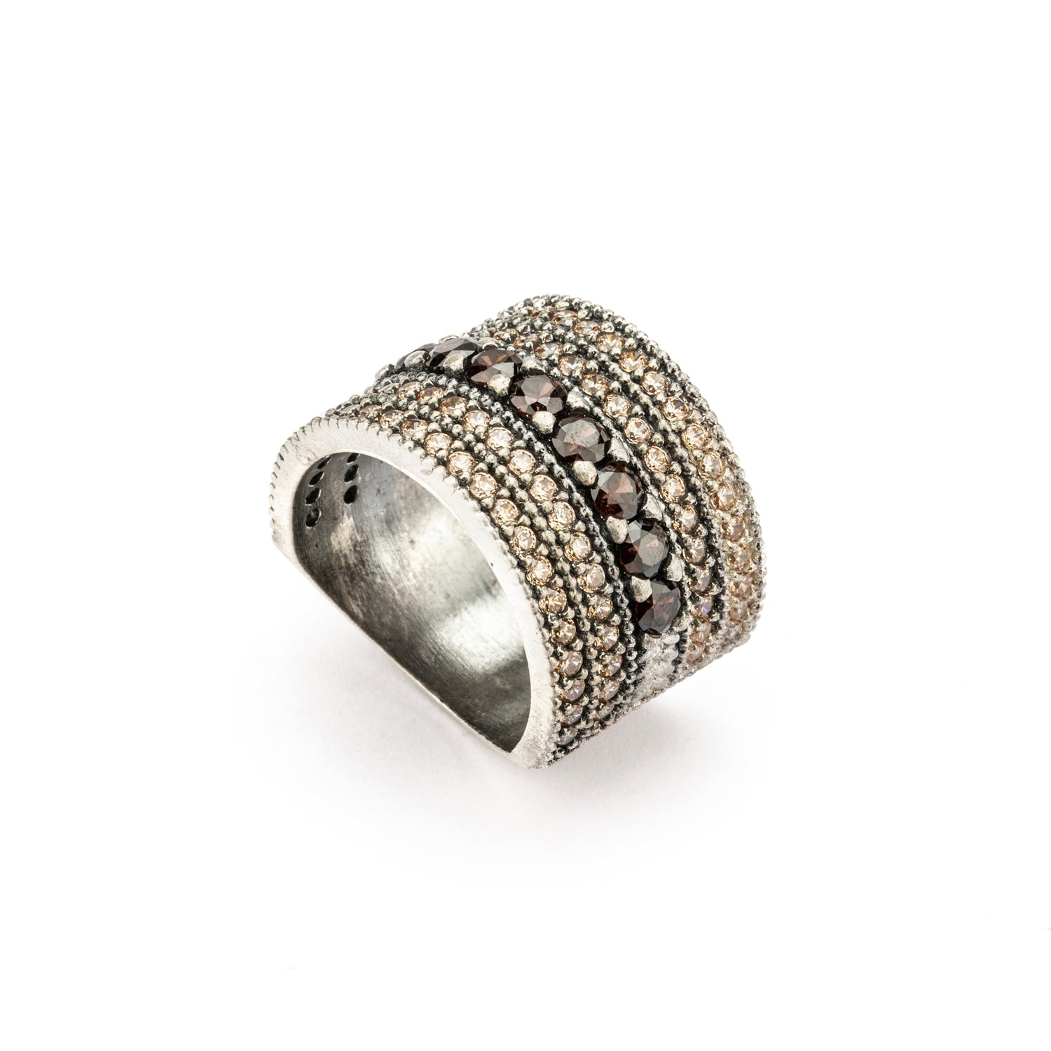 15605 ANILLO ANCHO PLATA, CIRCONITAS BROWN Y CAVA