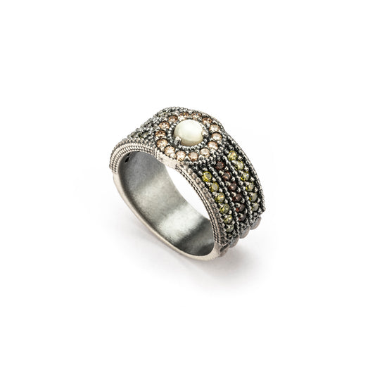 15628 ANILLO PLATA NÁCAR, CIRCONITAS CAVA, BROWN, VERDE