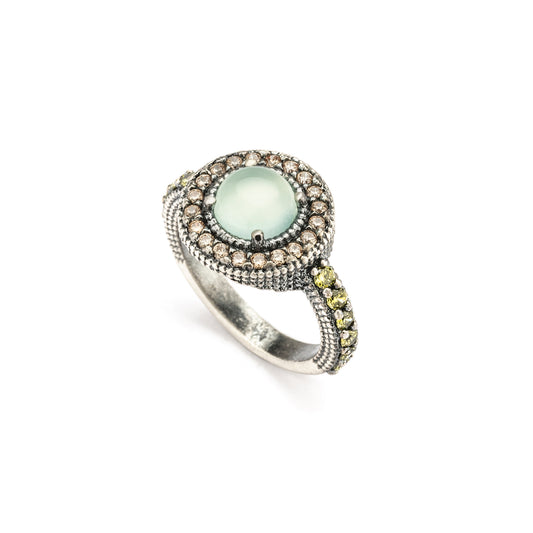 15630 ANILLO PLATA CALCEDONIA CIRCONITAS CAVA, VERDE