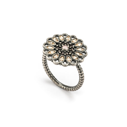 15636 ANILLO PLATA OJO GATO ROSA, CIRCONITAS BROWN, NAVETTES CAVA
