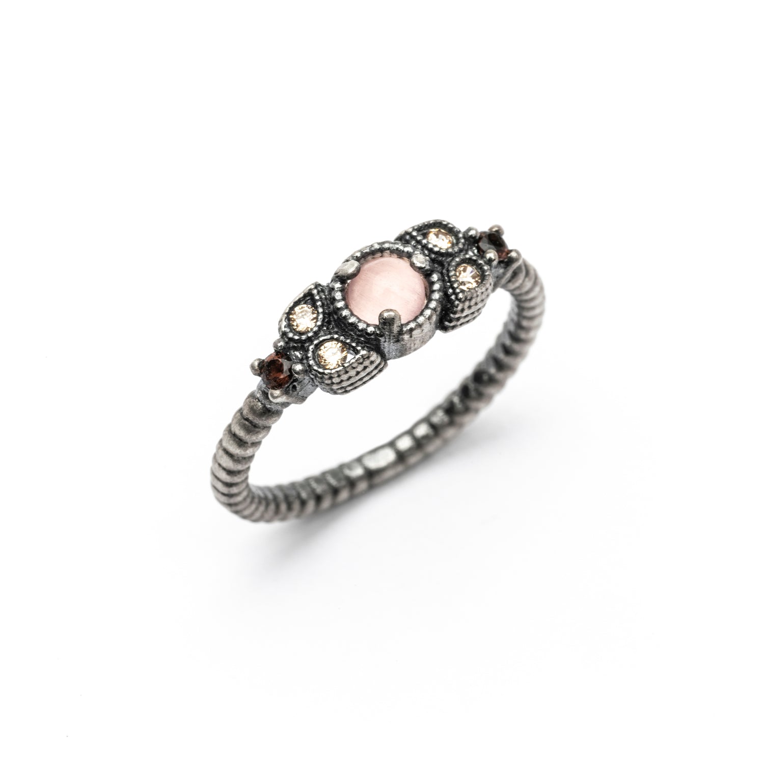 Anillo Plata Ojo de Gato Rosa