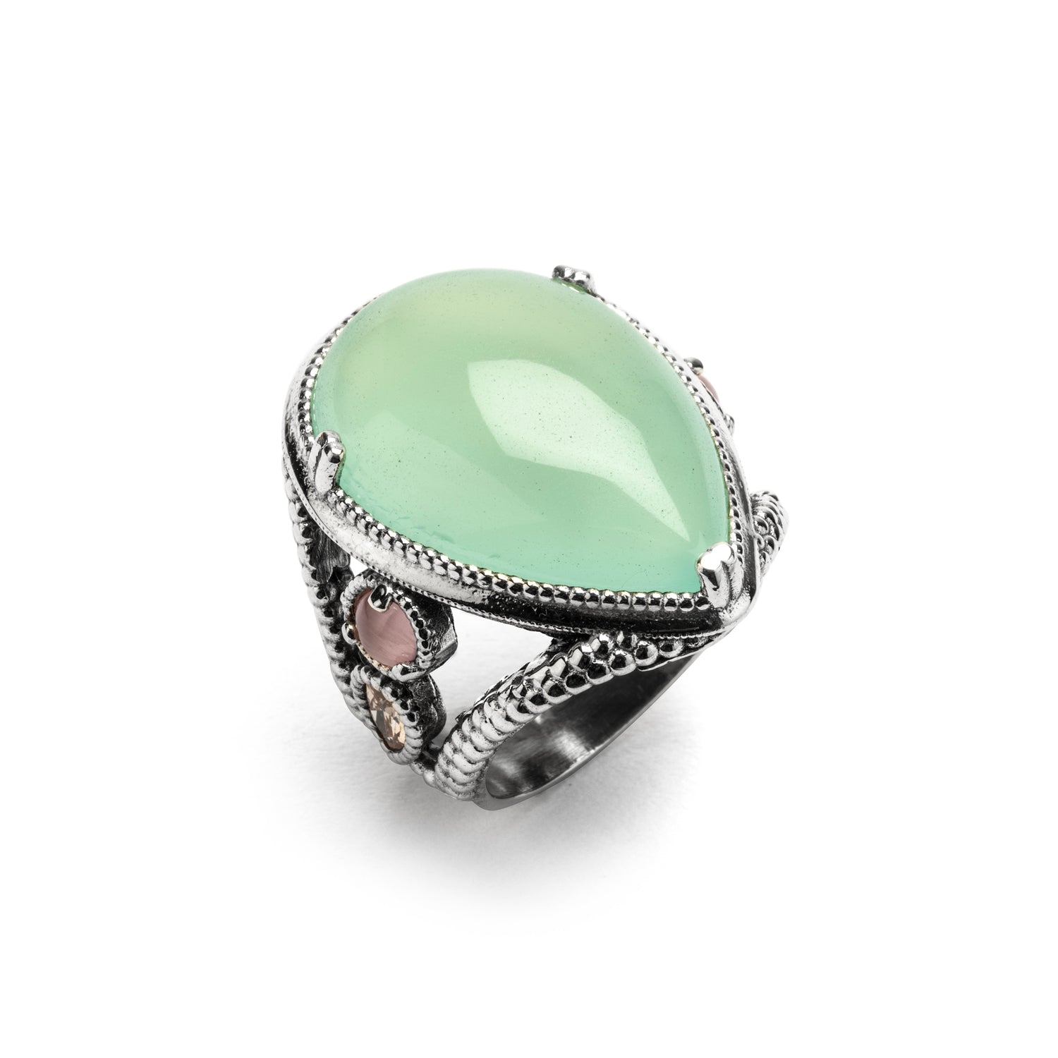 Anillo Grande Plata Pera Calcedonia