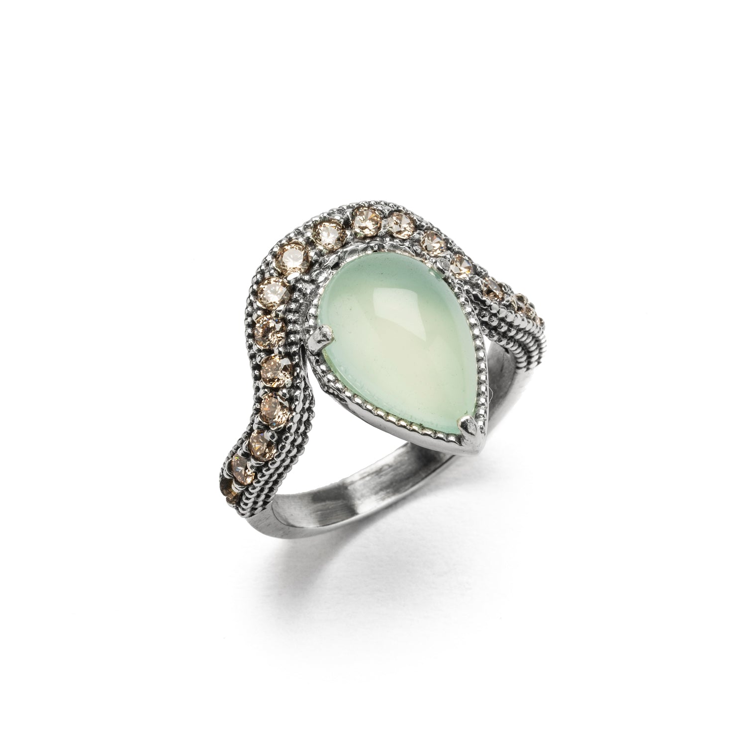 Silver Ring Teardrop Chalcedony Silhouette