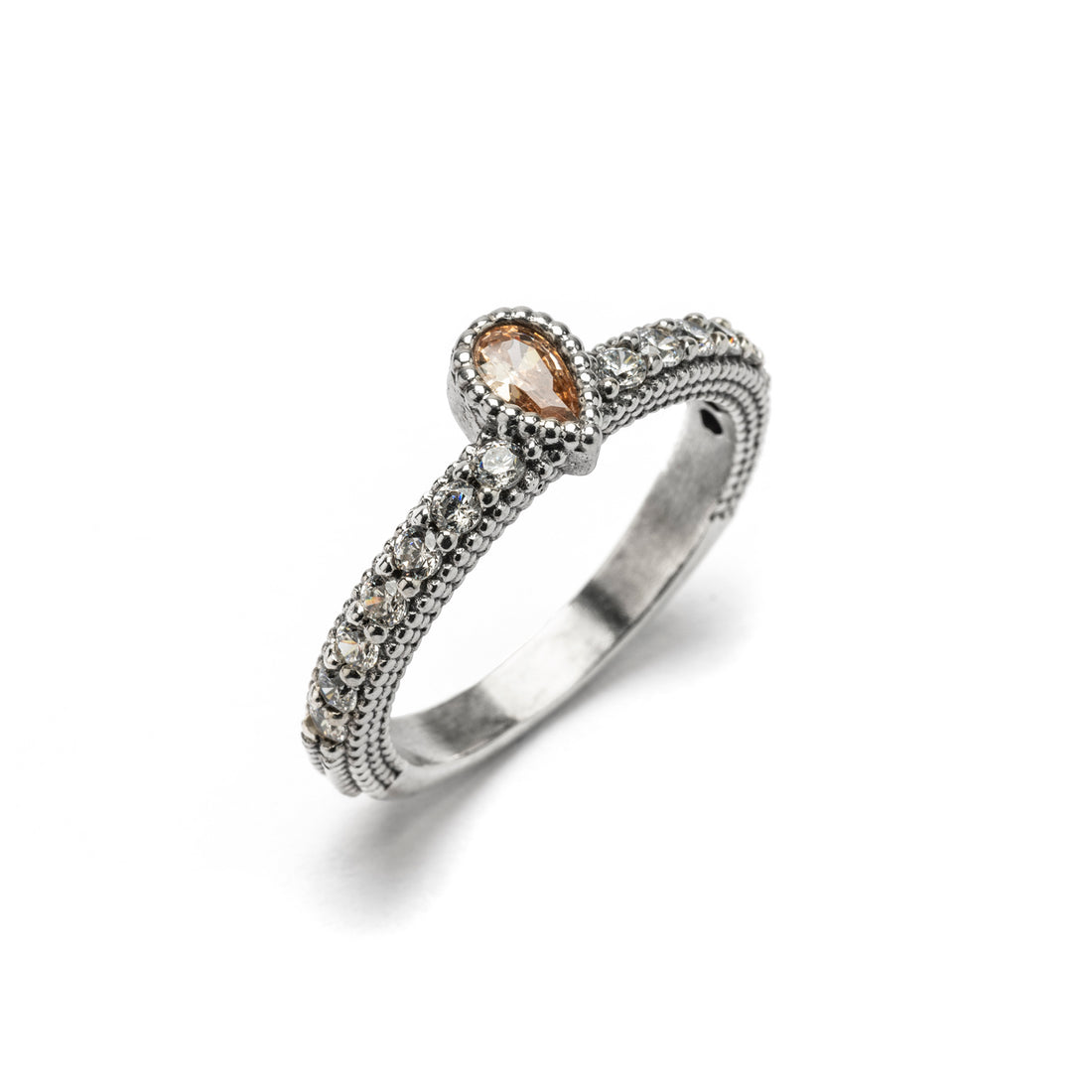 Silver Ring with Central Drop