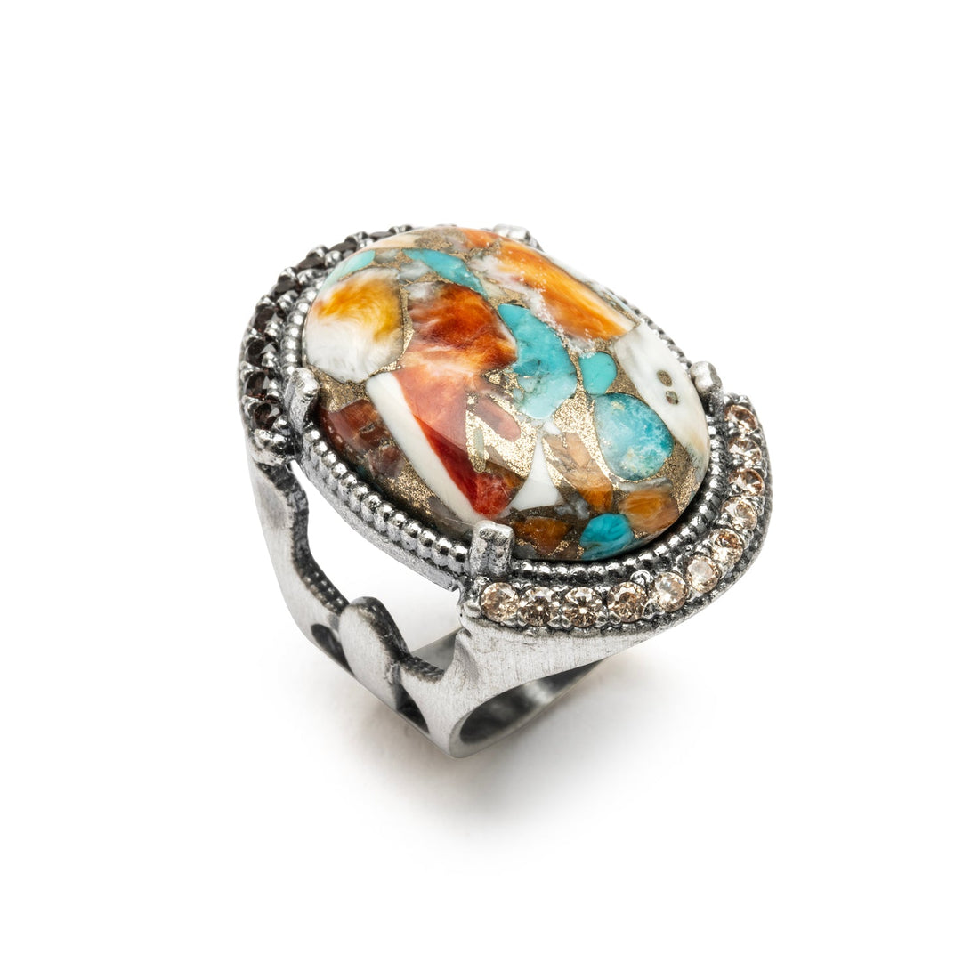 Anillo grande plata turquesa copper, circos bicolor