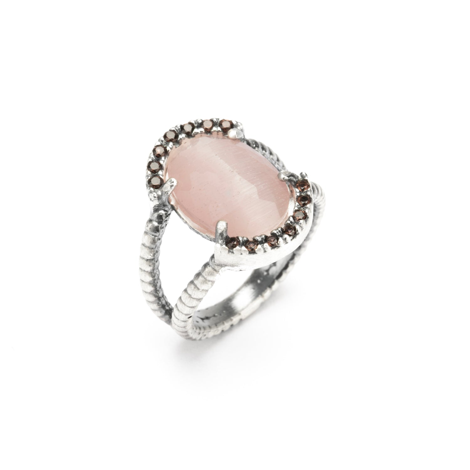 anillo plata ojo gato rosa, circo brown