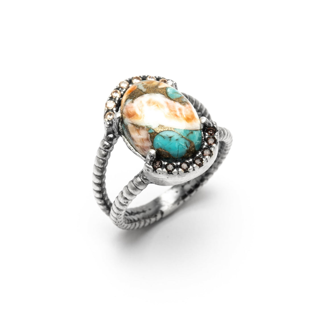 anillo  plata turquesa copper, circos bicolor