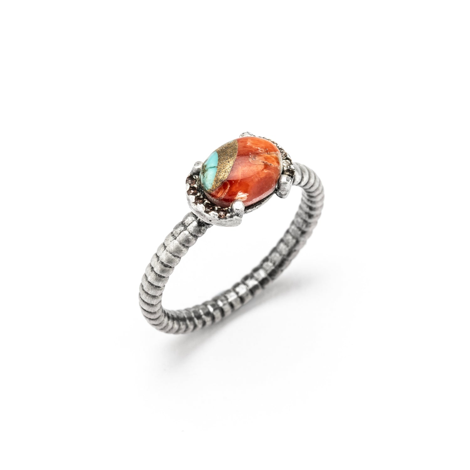 anillo pequeño plata turquesa copper, circos bicolor