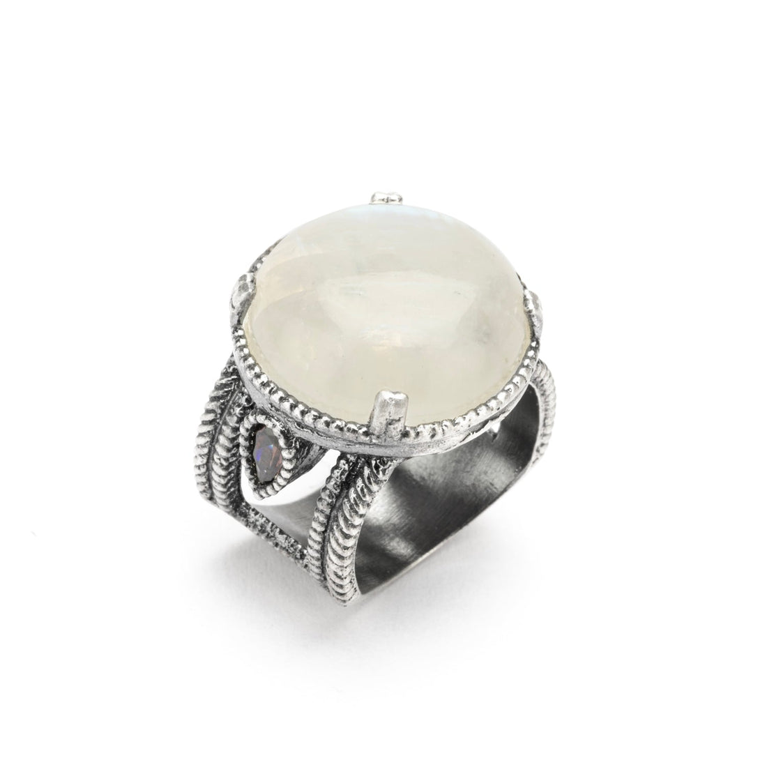 anillo grande plata piedra luna redonda