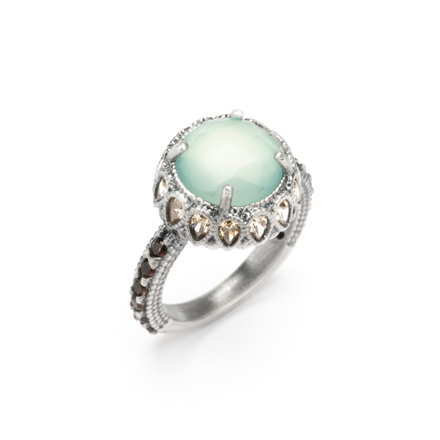 anillo plata calcedonia redonda, gotas cava