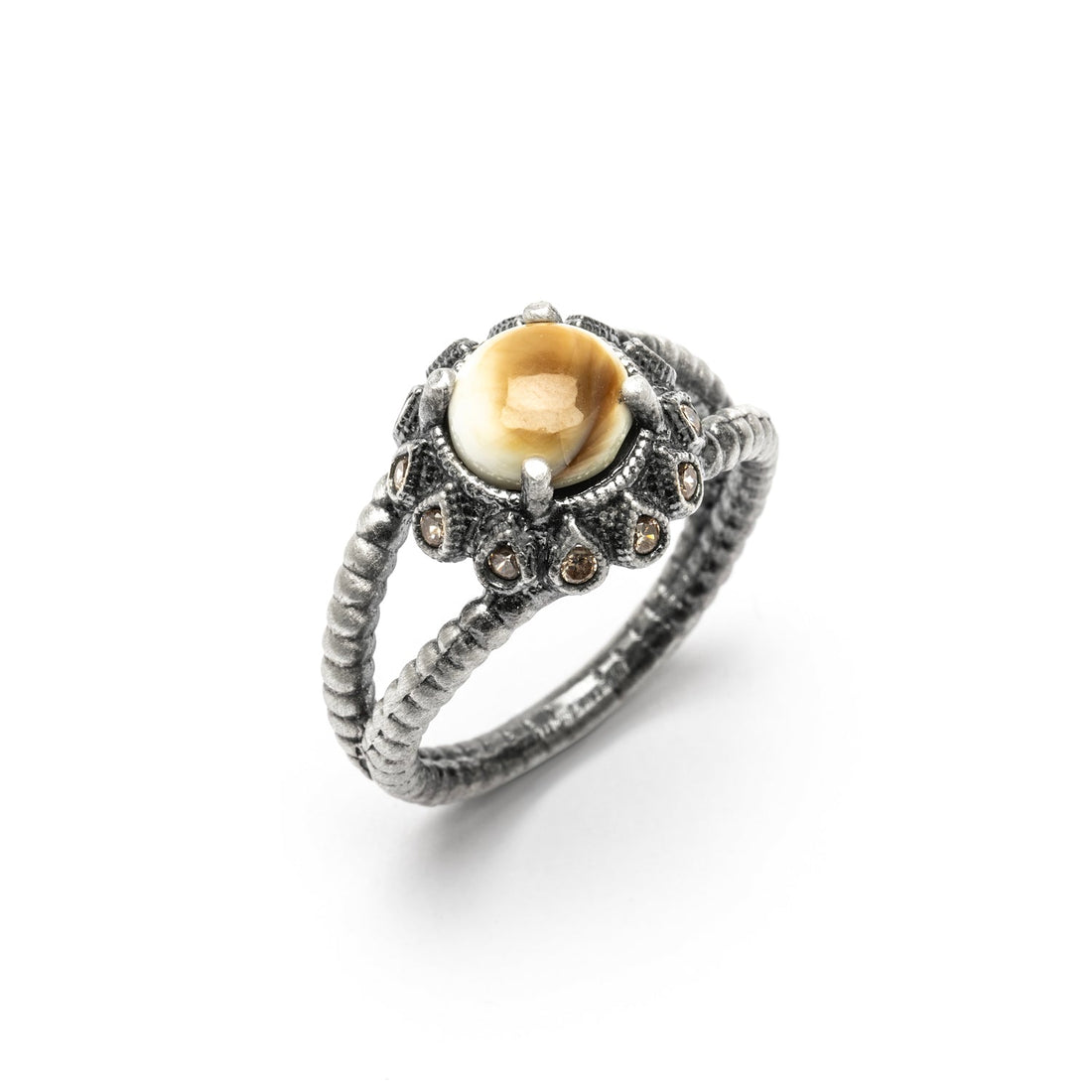 anillo plata pequeño Shiva redonda, gotas cava