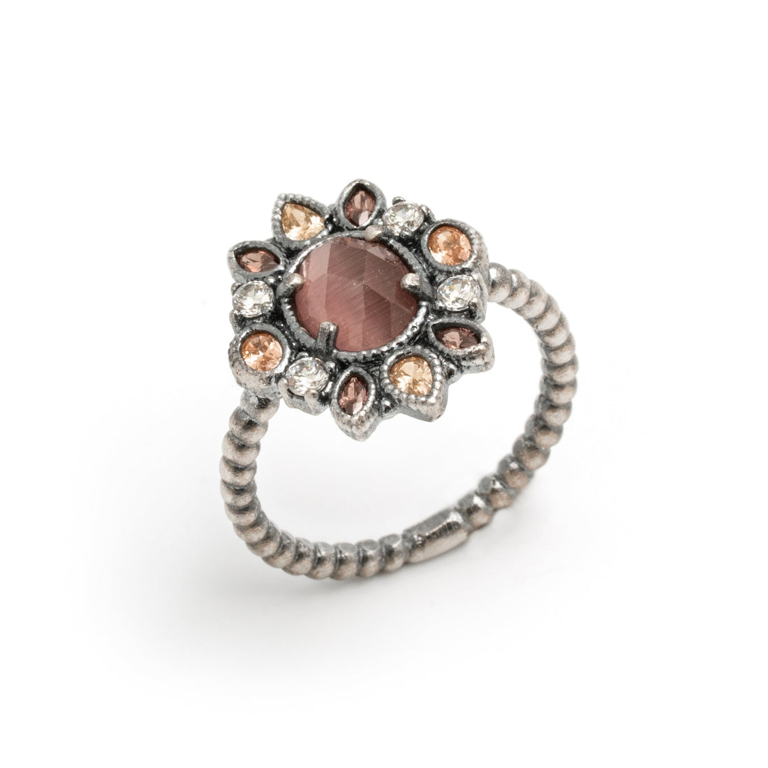 Anillo plata flor ojo gato