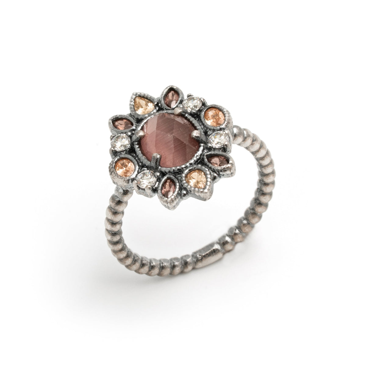 Anillo plata flor ojo gato