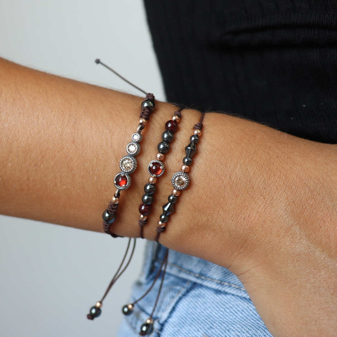 Pulsera Plata Macramé Hematites