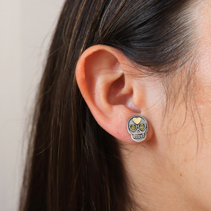 Pendientes Botón Plata Calavera