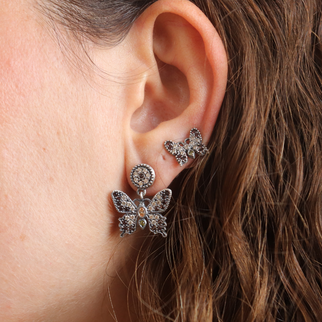 Pendientes Botón Plata Mariposa