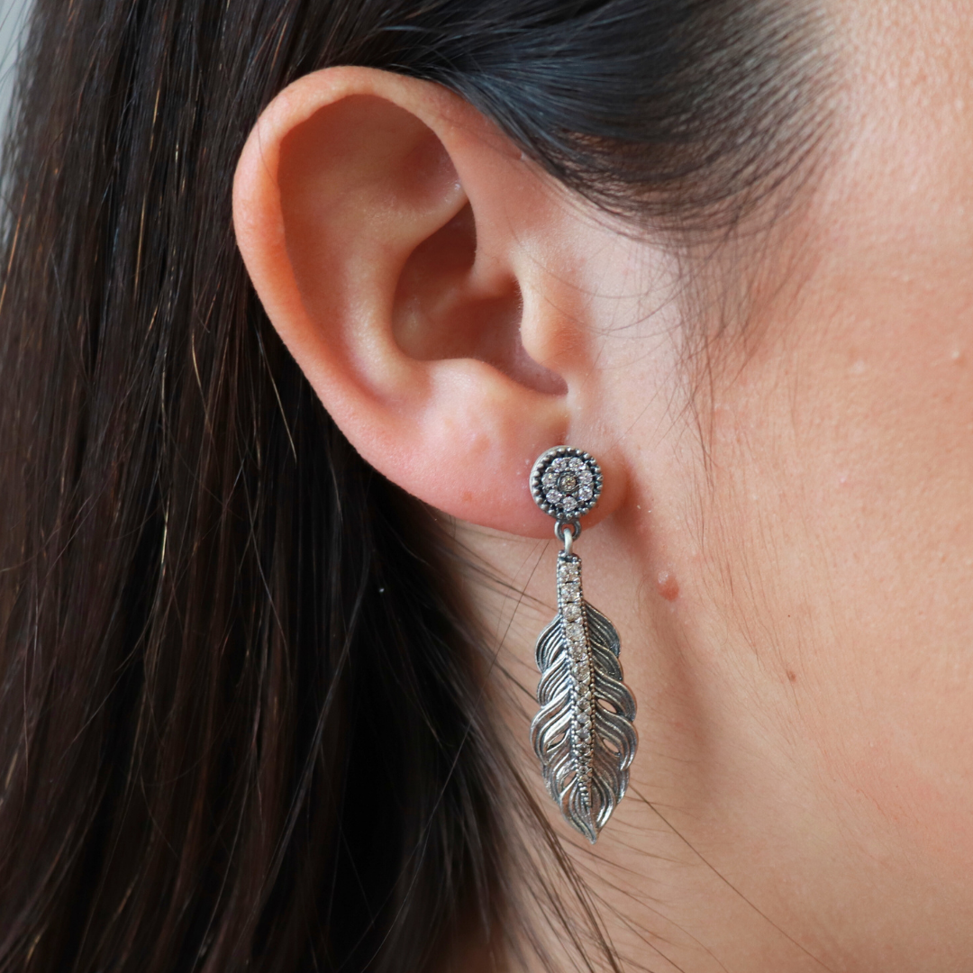 Pendientes Plata Pluma Circonitas Cava
