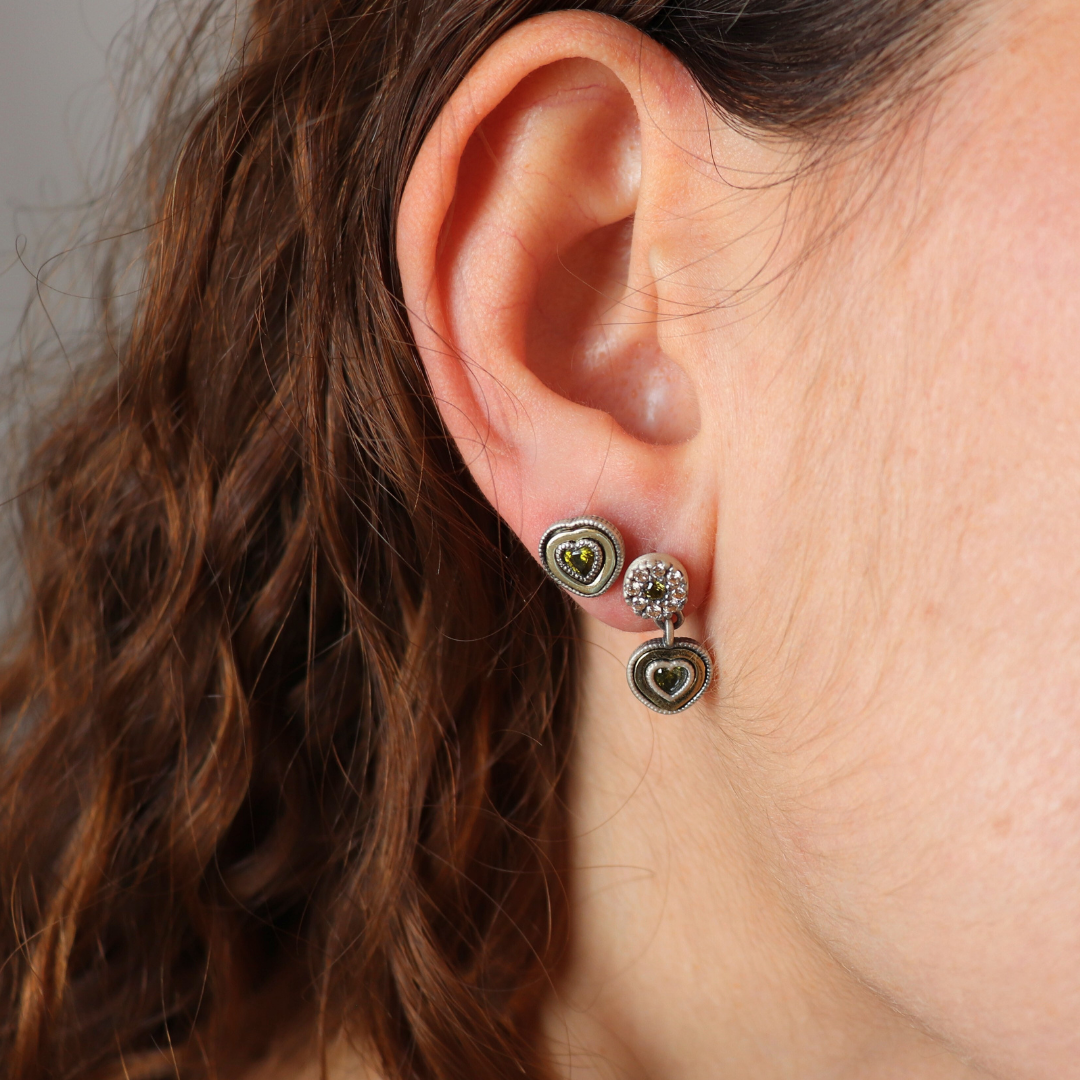 Pendientes Plata y Bronce Corazón Circonitas