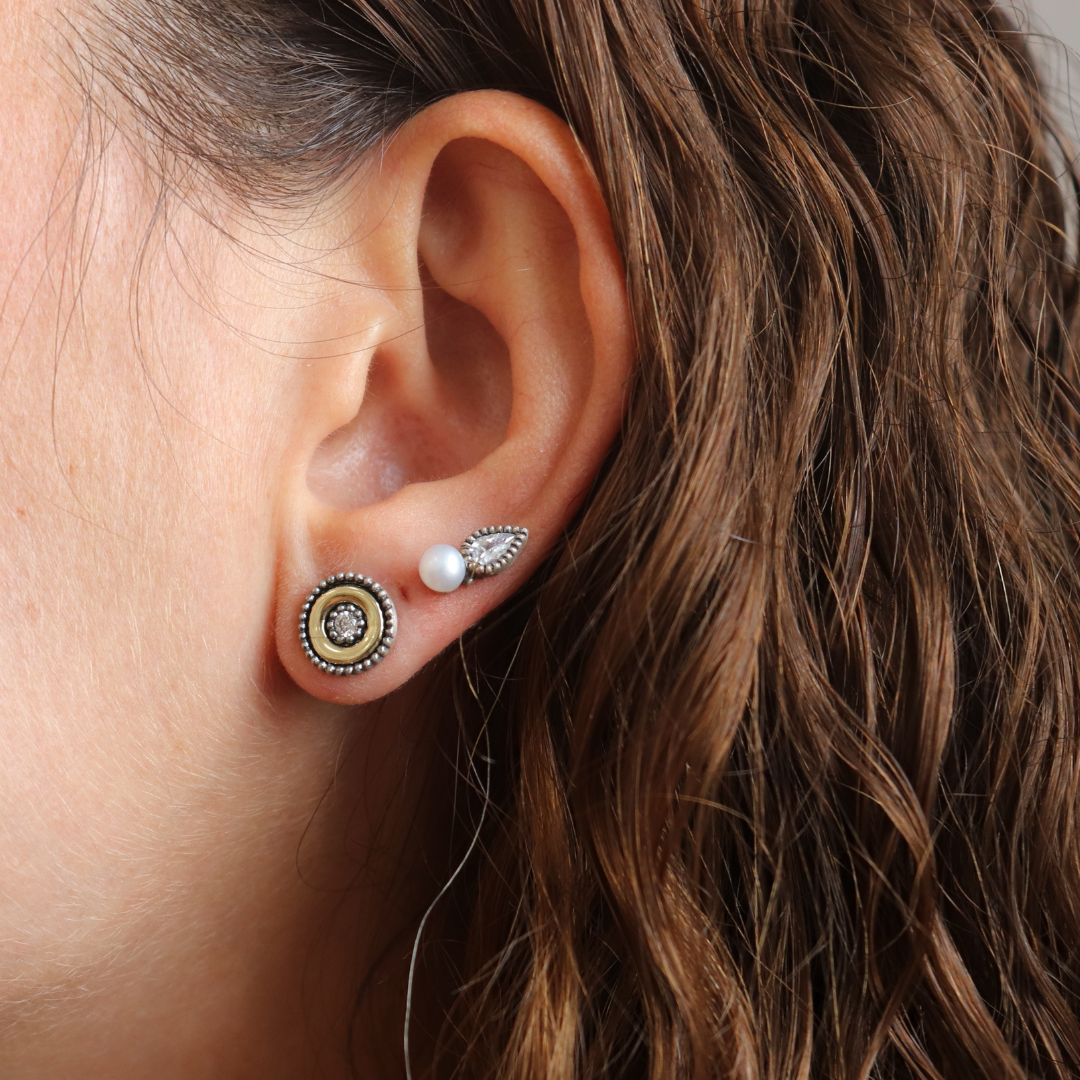 Pendientes Plata Botón Perla