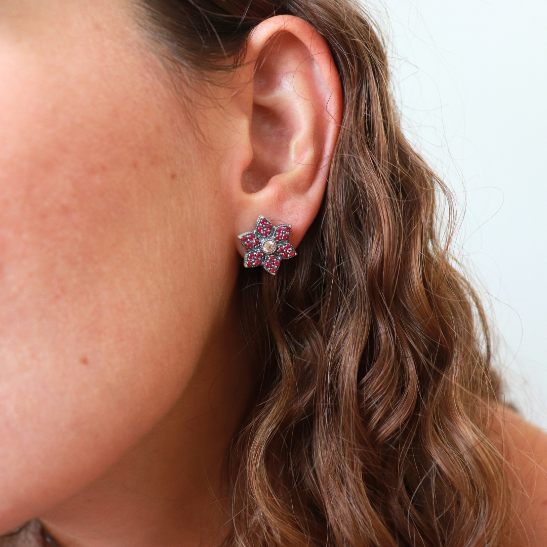 Pendientes Plata Botón Flor Circonitas Frida