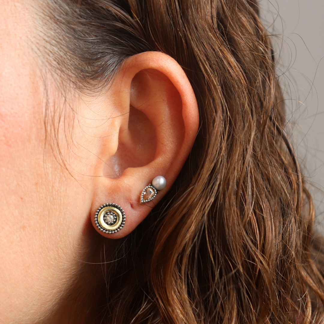 Pendientes Plata Botón Perla